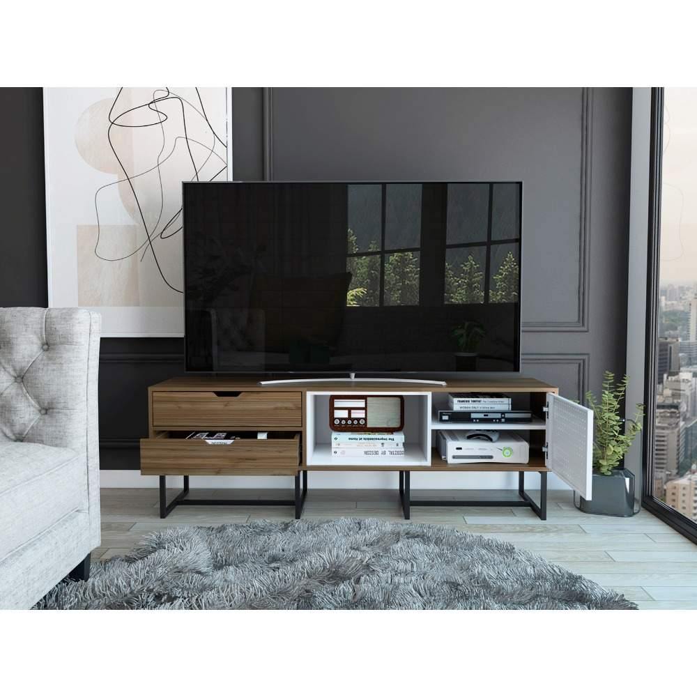 Rack Pergamo Gales y Blanco 162 cm con Una Puerta y Dos Cajones - Muebles para TV | Bylmo