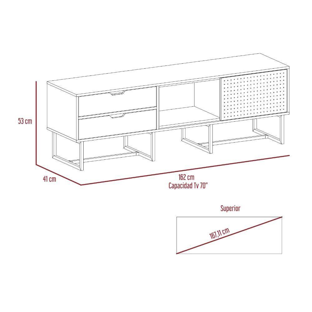 Rack Pergamo Gales y Blanco 162 cm con Una Puerta y Dos Cajones - Muebles para TV | Bylmo