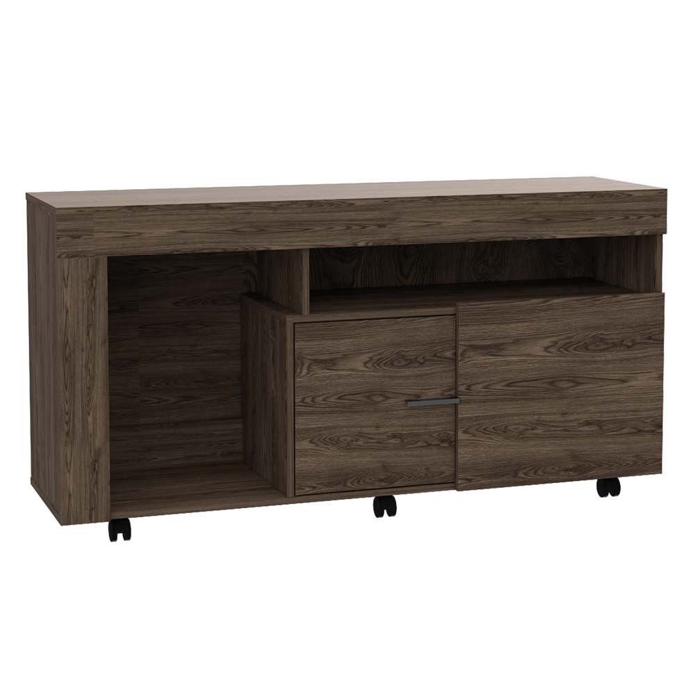 Rack de TV Tolón Coñac 136.2x70cm Para TV Hasta 60 Pulgadas con Dos Cajones y con Ruedas - Muebles para TV | Bylmo