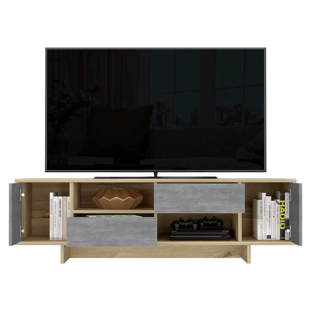 Rack Del Valle Duna y Cemento 149 cm con Dos Puertas y Dos Cajones - Muebles para TV | Bylmo