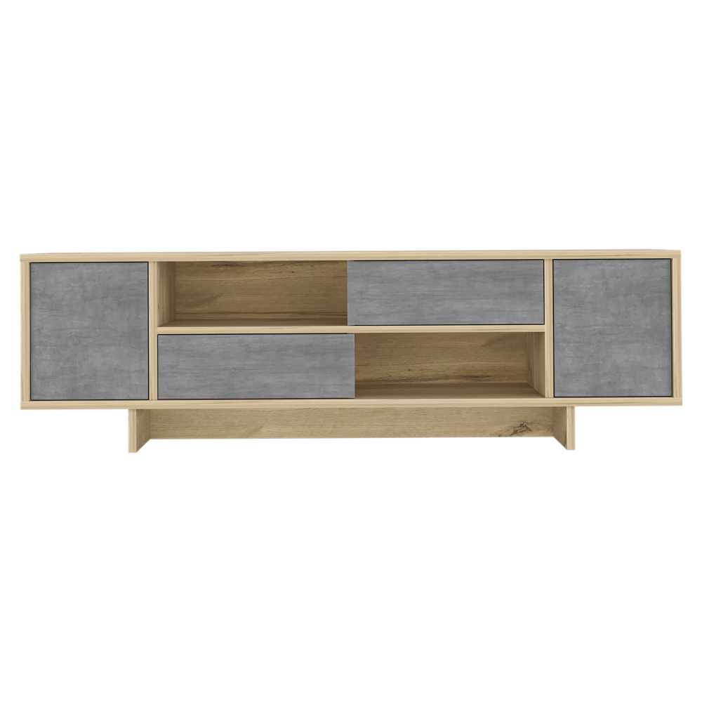 Rack Del Valle Duna y Cemento 149 cm con Dos Puertas y Dos Cajones - Muebles para TV | Bylmo