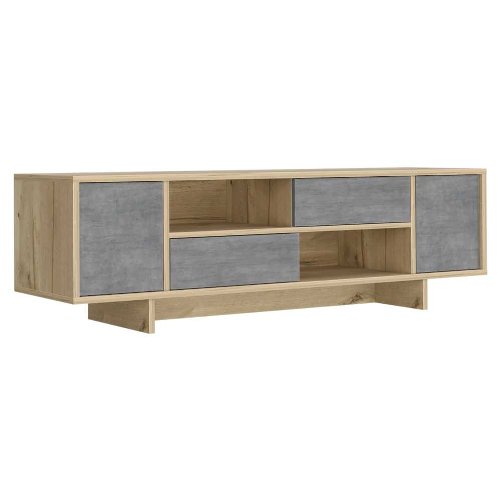 Rack Del Valle Duna y Cemento 149 cm con Dos Puertas y Dos Cajones - Muebles para TV | Bylmo