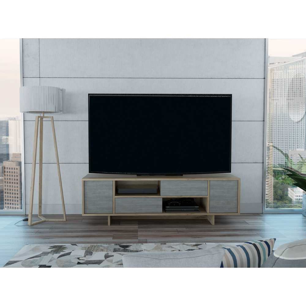 Rack Del Valle Duna y Cemento 149 cm con Dos Puertas y Dos Cajones - Muebles para TV | Bylmo