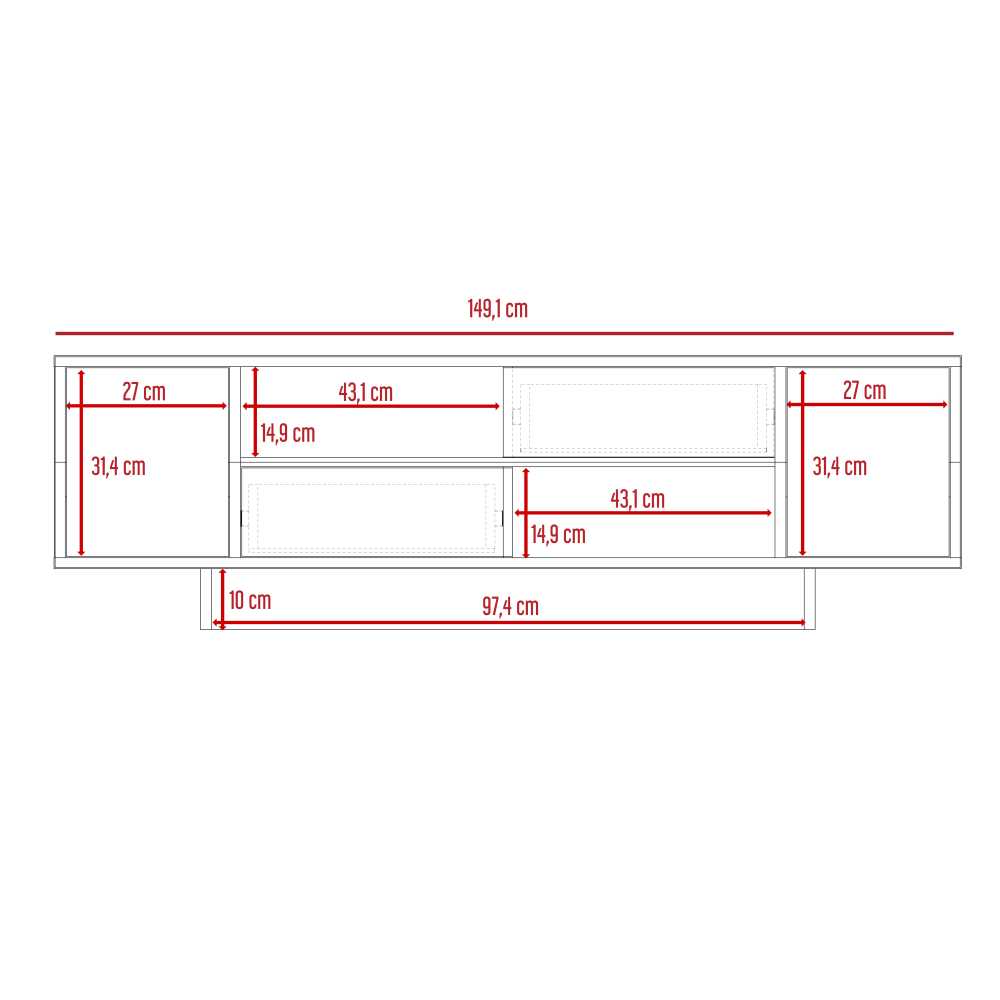 Rack Del Valle Duna y Cemento 149 cm con Dos Puertas y Dos Cajones - Muebles para TV | Bylmo
