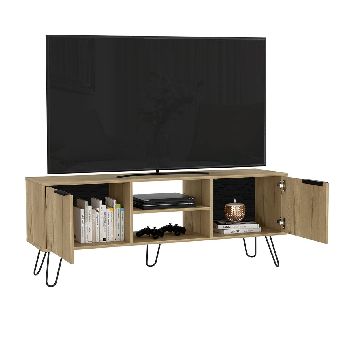 Rack de TV Augusta Duna 150 cm Para TV hasta 65 Pulgadas con Dos Puertas y Patas Metálicas - Muebles de TV | Bylmo