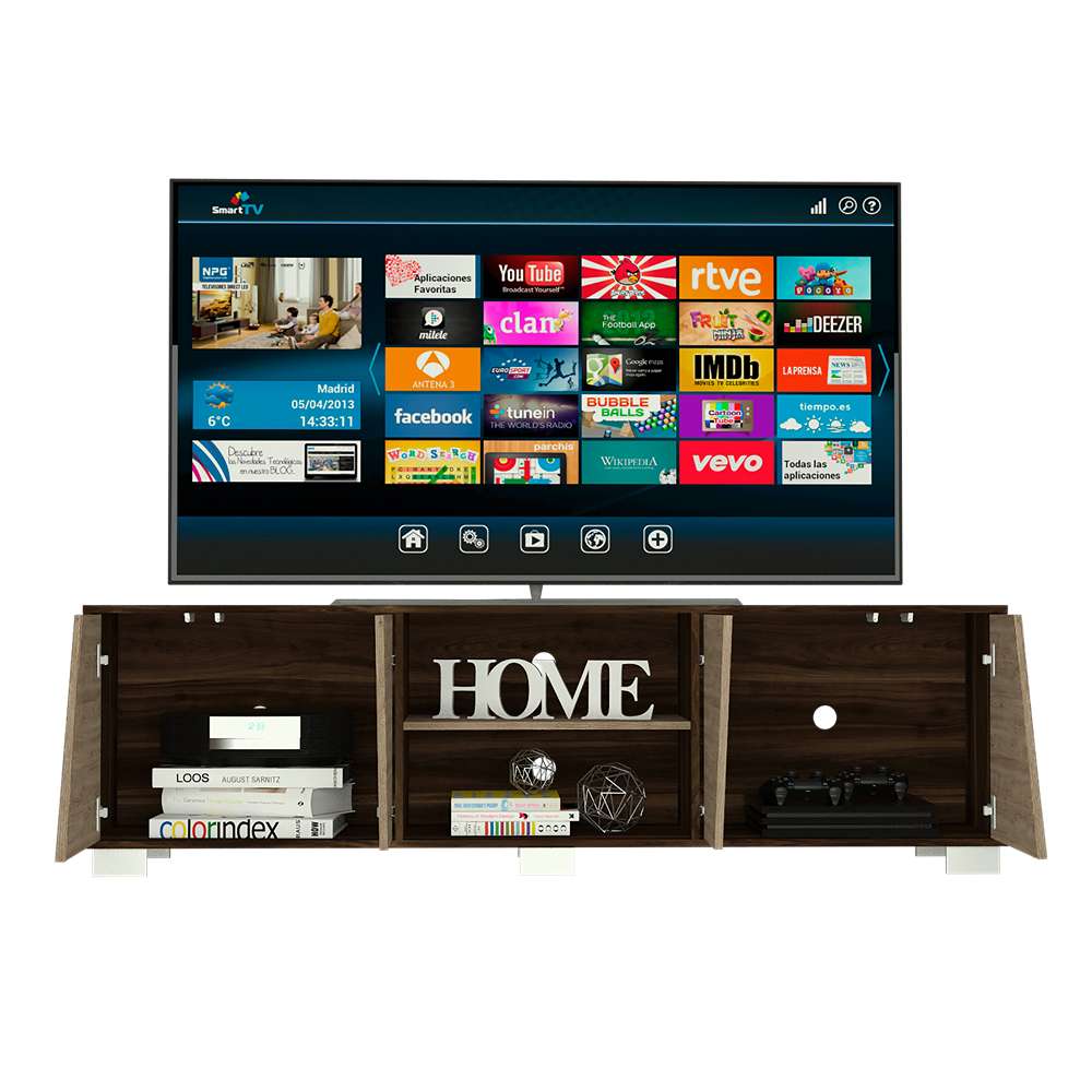 Rack de TV Fraktal Habano 180x180cm Para TV Hasta 75 Pulgadas con Dos Cajones con Ranuras para Cables y con Patas - Muebles de TV | Bylmo