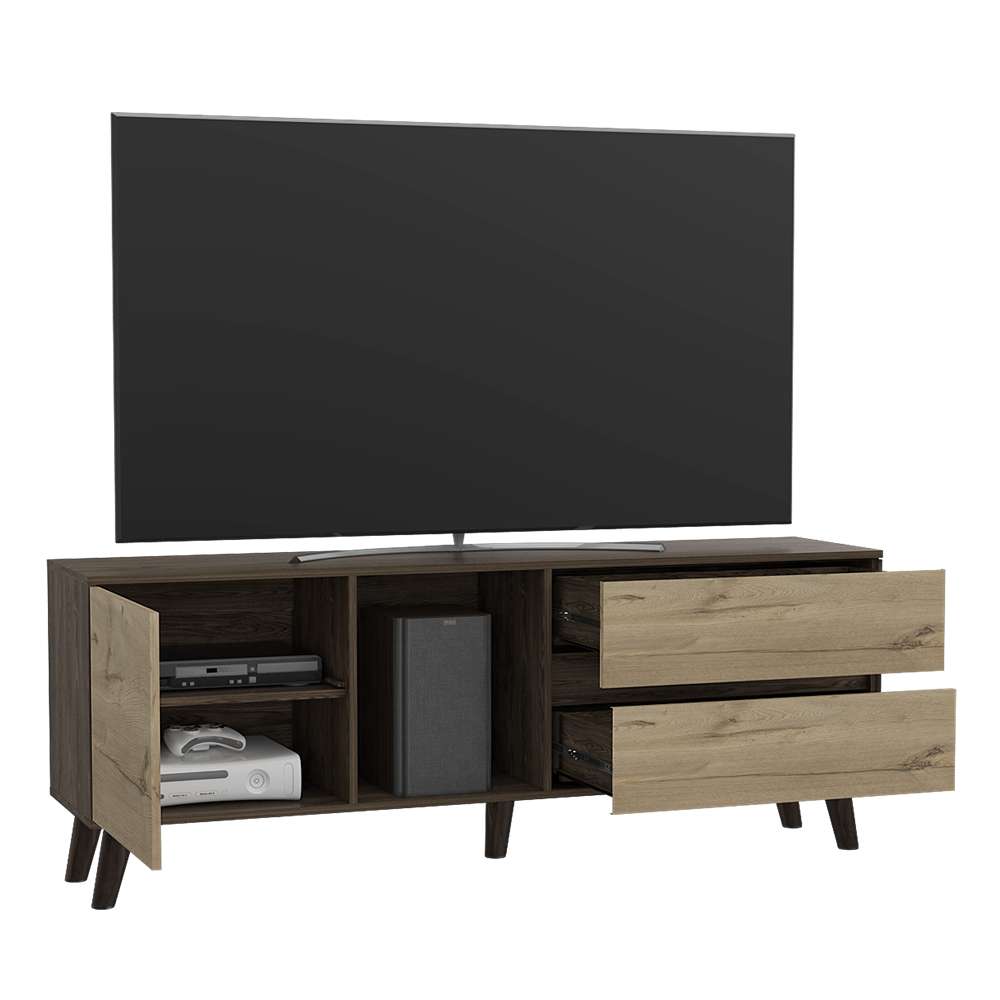 Rack Salem Coñac y Duna 158 cm con Una Puerta y Dos Cajones - Muebles para TV | Bylmo