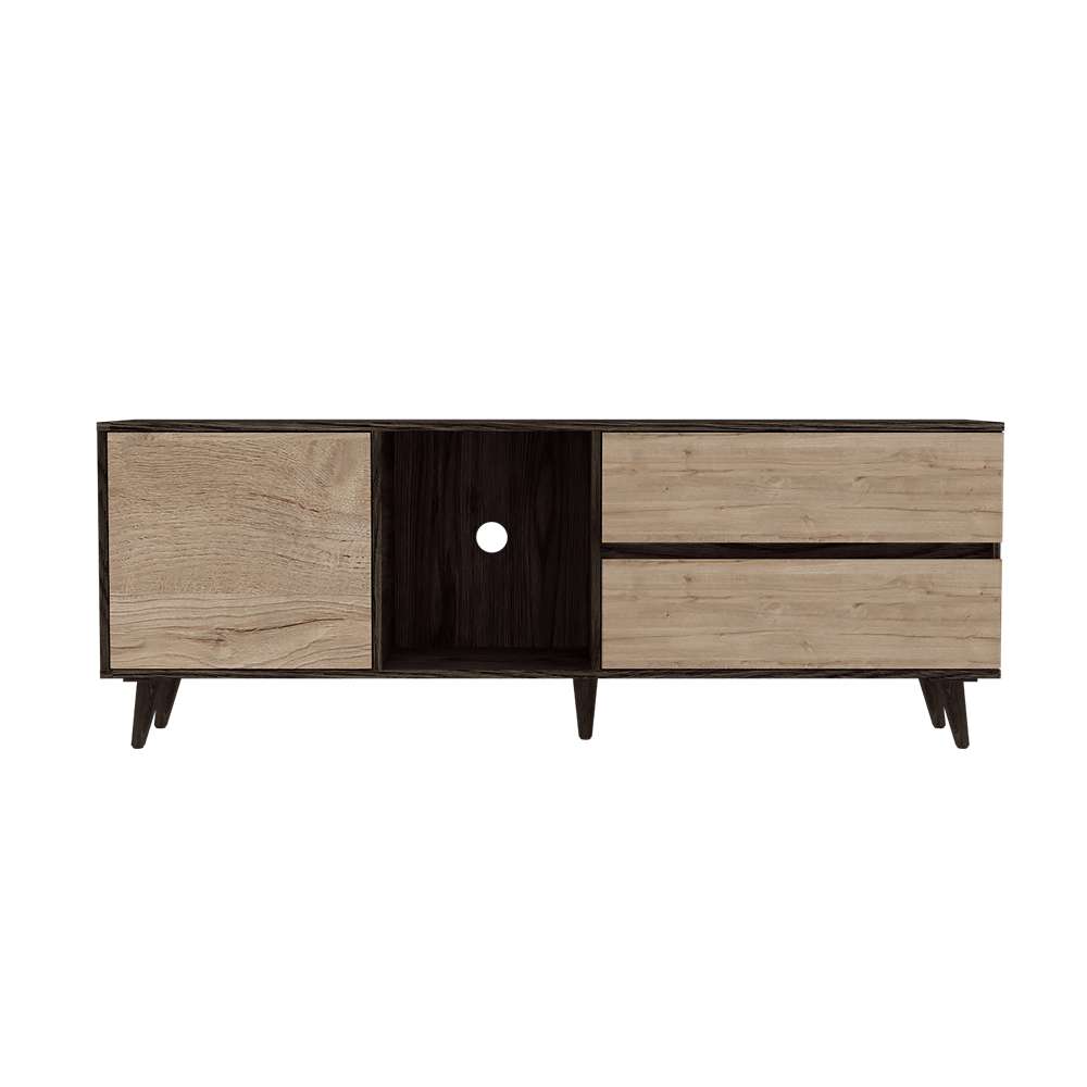 Rack Salem Coñac y Duna 158 cm con Una Puerta y Dos Cajones - Muebles para TV | Bylmo
