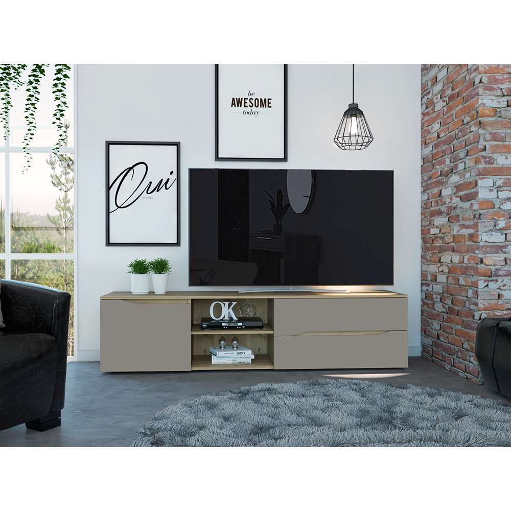 Rack Piero Duan y Taupe 180 cm con Una Puerta y Dos Cajones - Muebles para TV | Bylmo