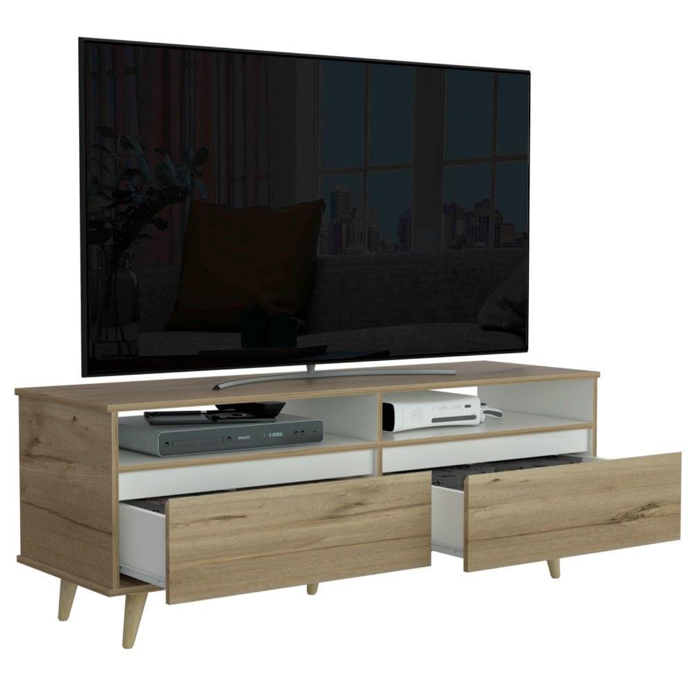 Rack de TV Benett Duna y Blanco 141x53.5cm para TV Hasta 60 Pulgadas y con Dos Compartimientos - Muebles para TV | Bylmo