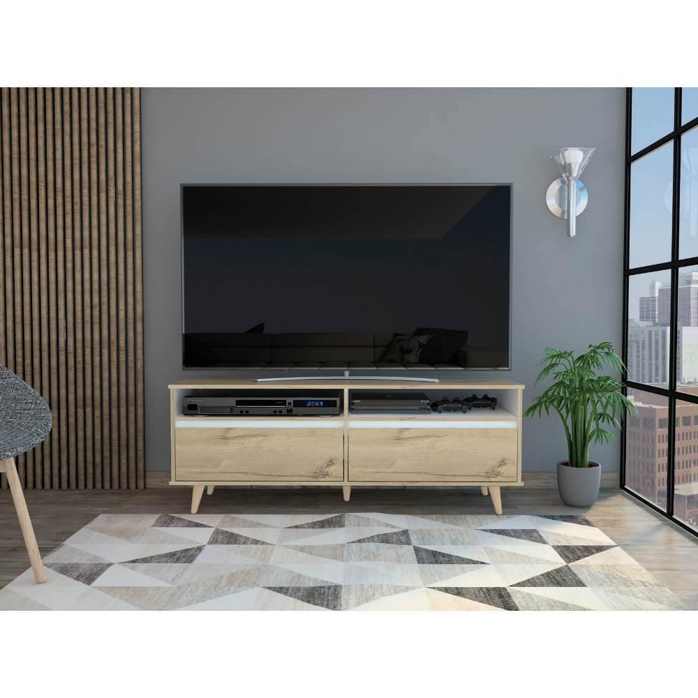 Rack de TV Benett Duna y Blanco 141x53.5cm para TV Hasta 60 Pulgadas y con Dos Compartimientos - Muebles para TV | Bylmo