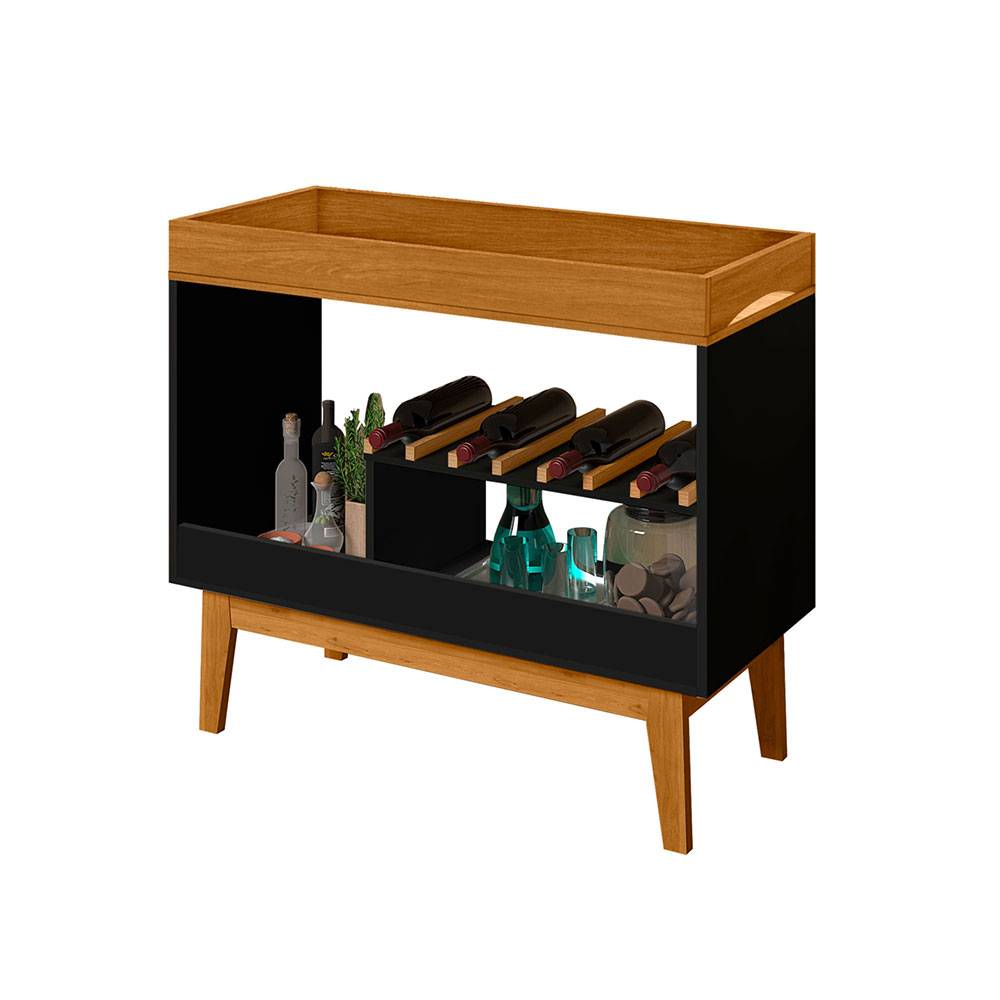 Arrimo Bora Negro 90x80cm con Dos Compartimientos y con Patas - Bifes | Bylmo