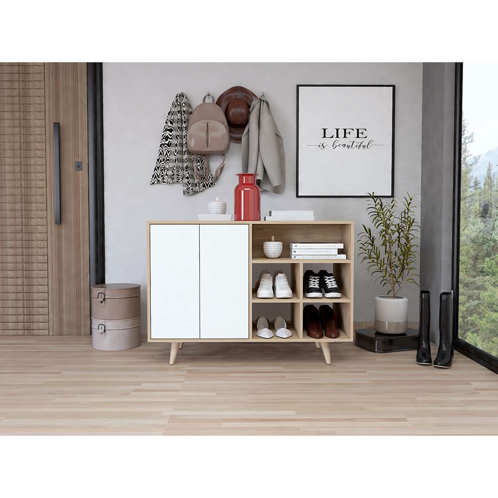 Recibidor Bora Rovere y Blanco 104 cm con Dos Puertas y Zapatero - Bifes | Bylmo