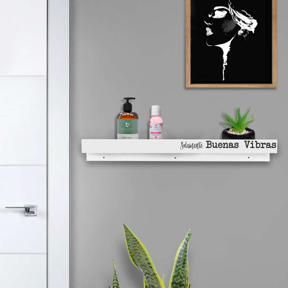 Repisa Buenas Vibras Blaco 60 cm Rectangular - Repisas y Percheros | Bylmo