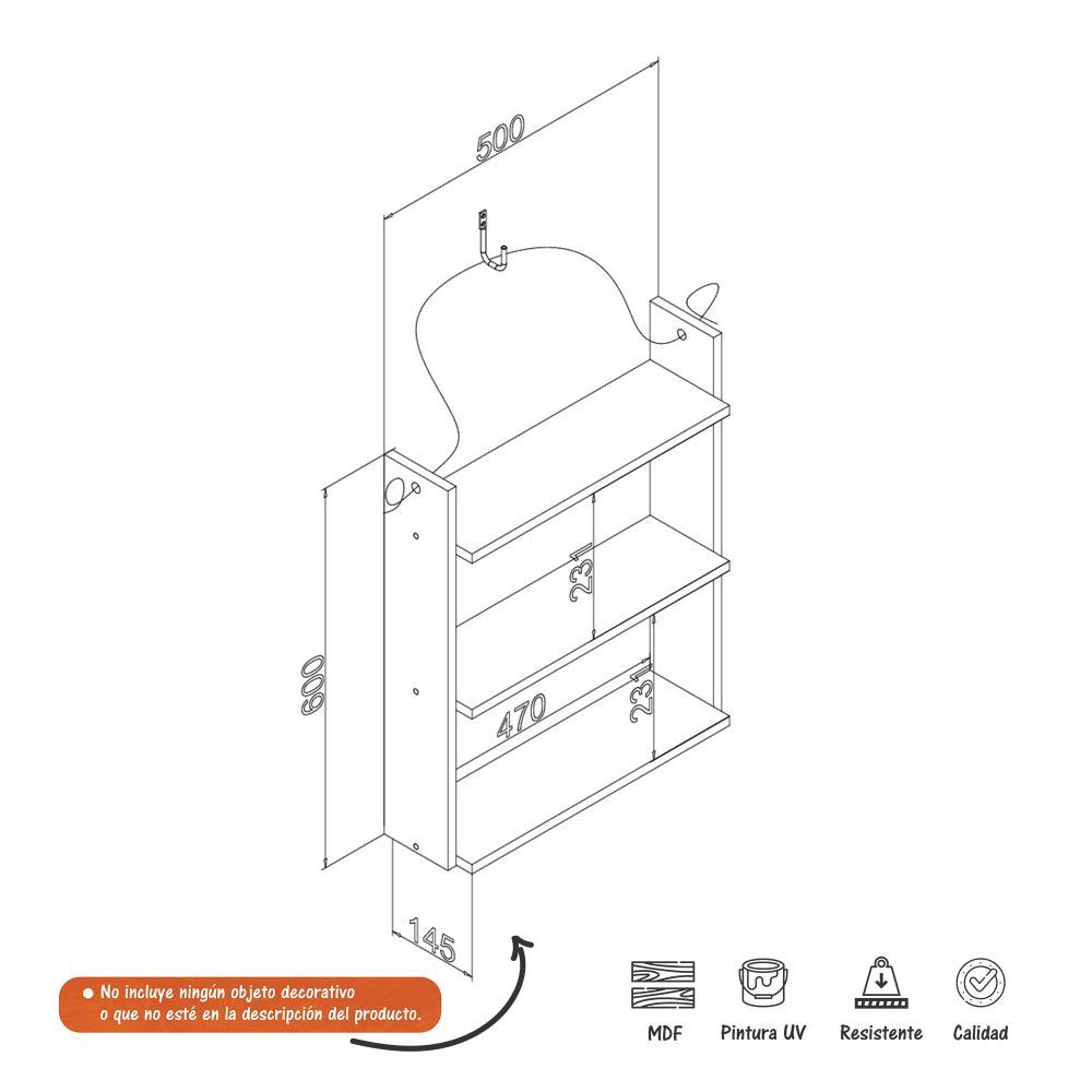 Repisa Rosado 50 cm Rectangular Colgante con Entrepaños - Repisas y Percheros | Bylmo