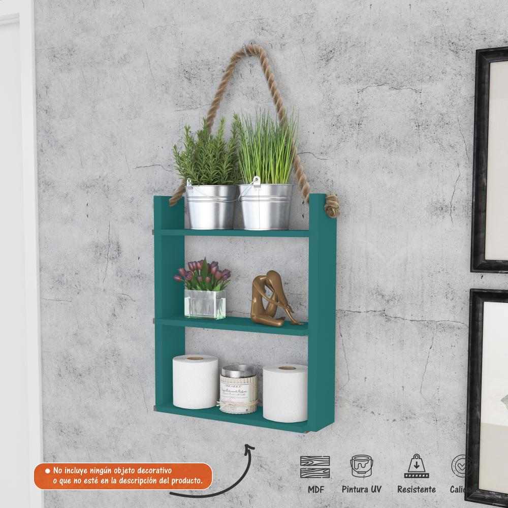 Repisa Turquesa 50 cm Rectangular Colgante con Entrepaños - Repisas y Percheros | Bylmo