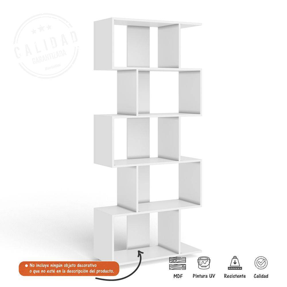 Biblioteca Asimétrica Moderna Blanco 79 cm con Cinco Nichos - Bibliotecas | Bylmo