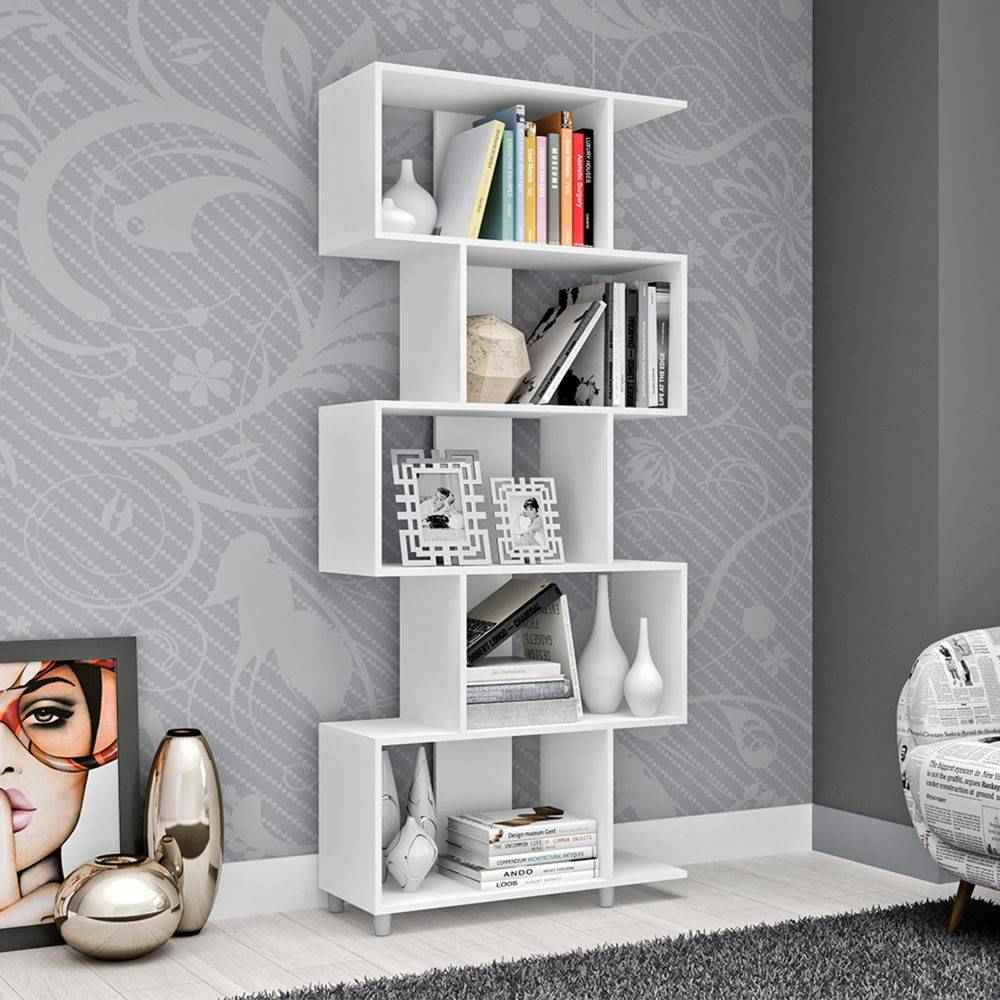 Biblioteca Asimétrica Moderna Blanco 79 cm con Cinco Nichos - Bibliotecas | Bylmo