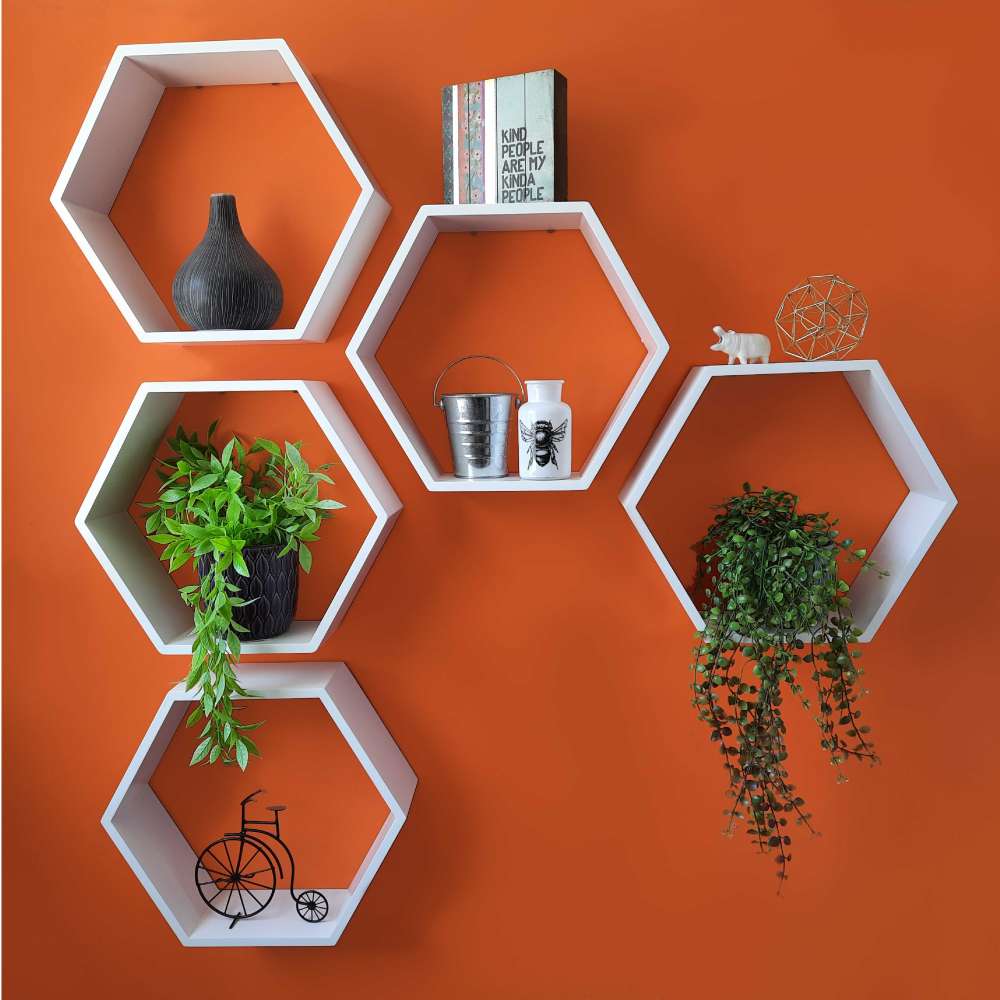 Repisa Blanco 40 cm Hexagono - Repisas y Percheros | Bylmo