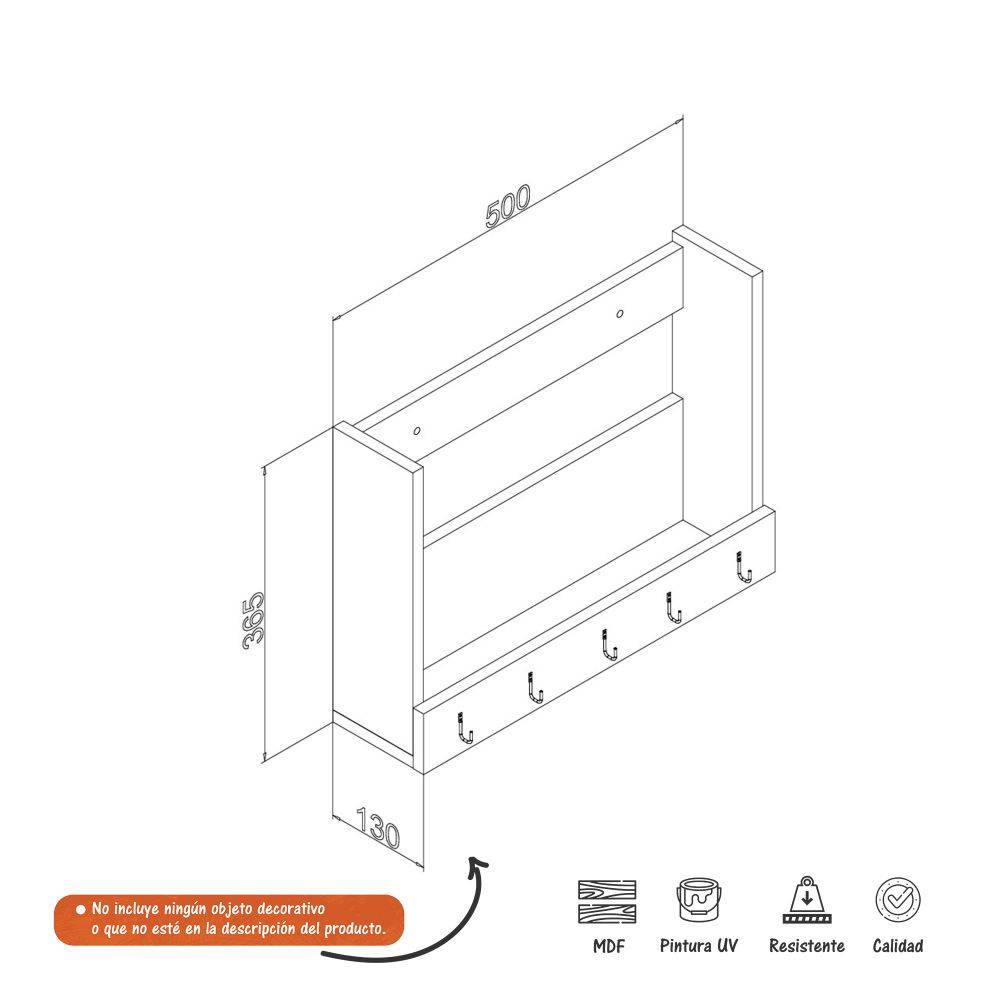 Repisa Cafe 50 cm Rectangular con Perchero - Repisas y Percheros | Bylmo