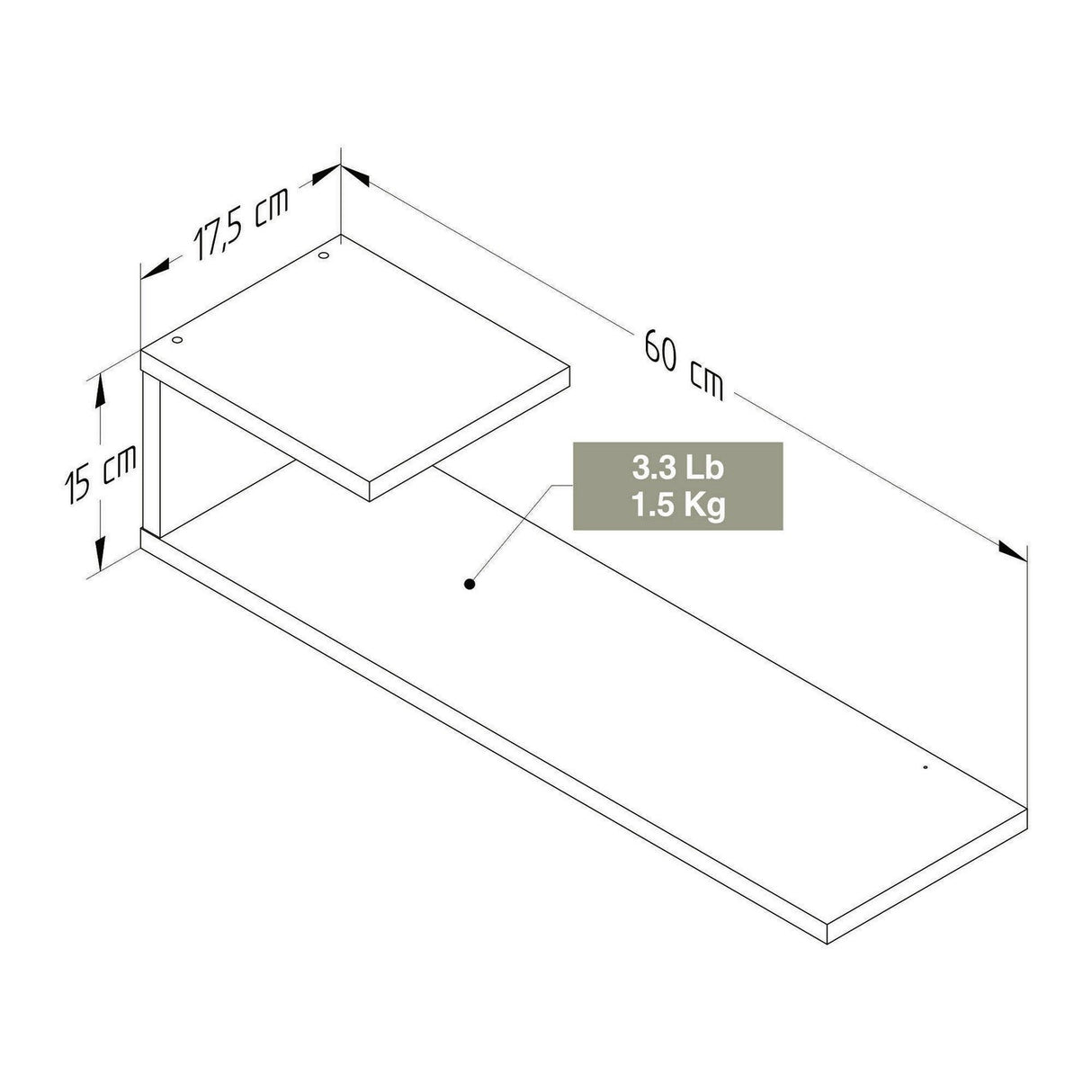 Repisa Amaretto 60x15cm Rectangular con Dos Entrepaños - Repisas y Percheros | Bylmo