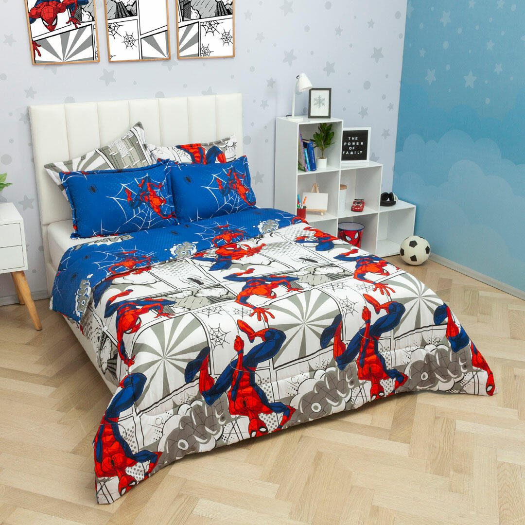 Cubrelecho Acolchado Infantil Azul Oscuro para Cama Semidoble 120 X 190 Cm Doble Faz de Spiderman - Otros textiles | Bylmo