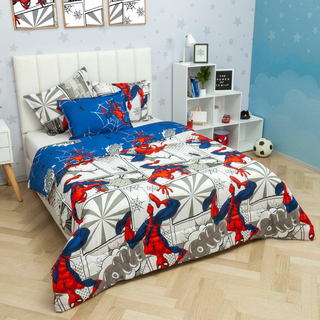 Cubrelecho Acolchado Infantil Blanco y Azul para Cama Sencillo 100 X 190 Cm de Spiderman - Otros textiles | Bylmo
