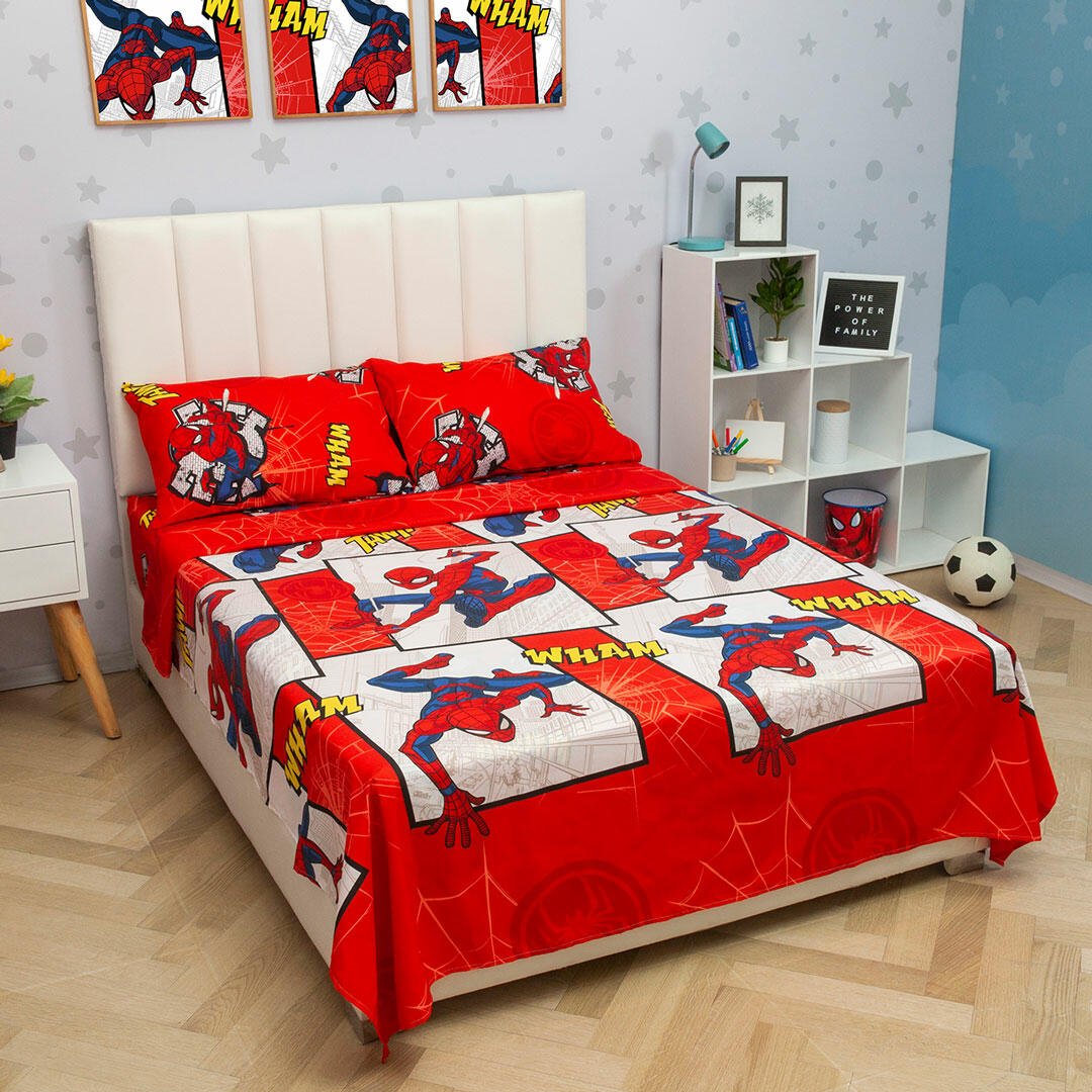 Juego de Sabanas Infantil Microfibra Doble 140 cm Rojo de Spiderman - Ropa de Cama | Bylmo