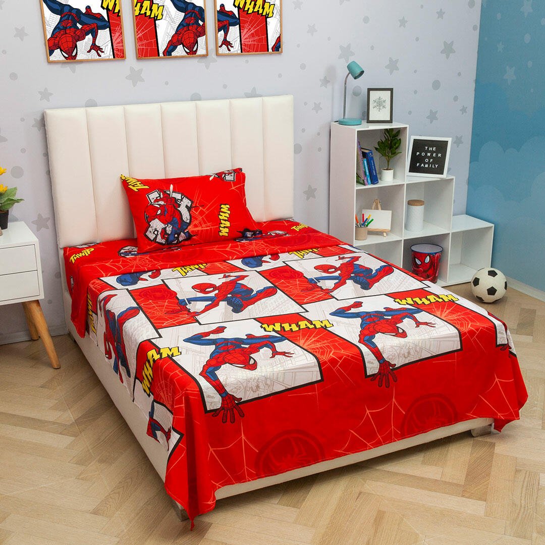 Juego de Sabanas Infantil Microfibra Sencilla 100 cm Rojo de Spiderman - Ropa de Cama | Bylmo
