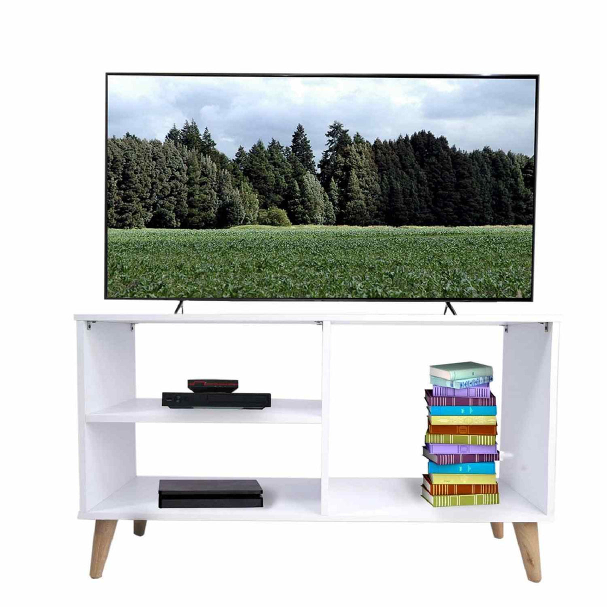 Sala Chaise Long Gris 163 cm con Sofá, Mesa de TV Blanca, Mesa de Centro Blanca y Puff Gris - Combos Sala | Bylmo