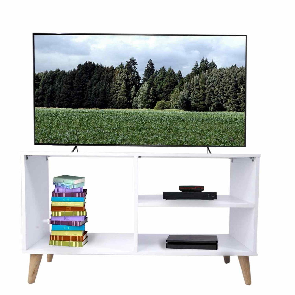 Sala Chaise Long Gris 163 cm con Sofá, Mesa de TV Blanca, Mesa de Centro Blanca y Puff Gris - Combos Sala | Bylmo