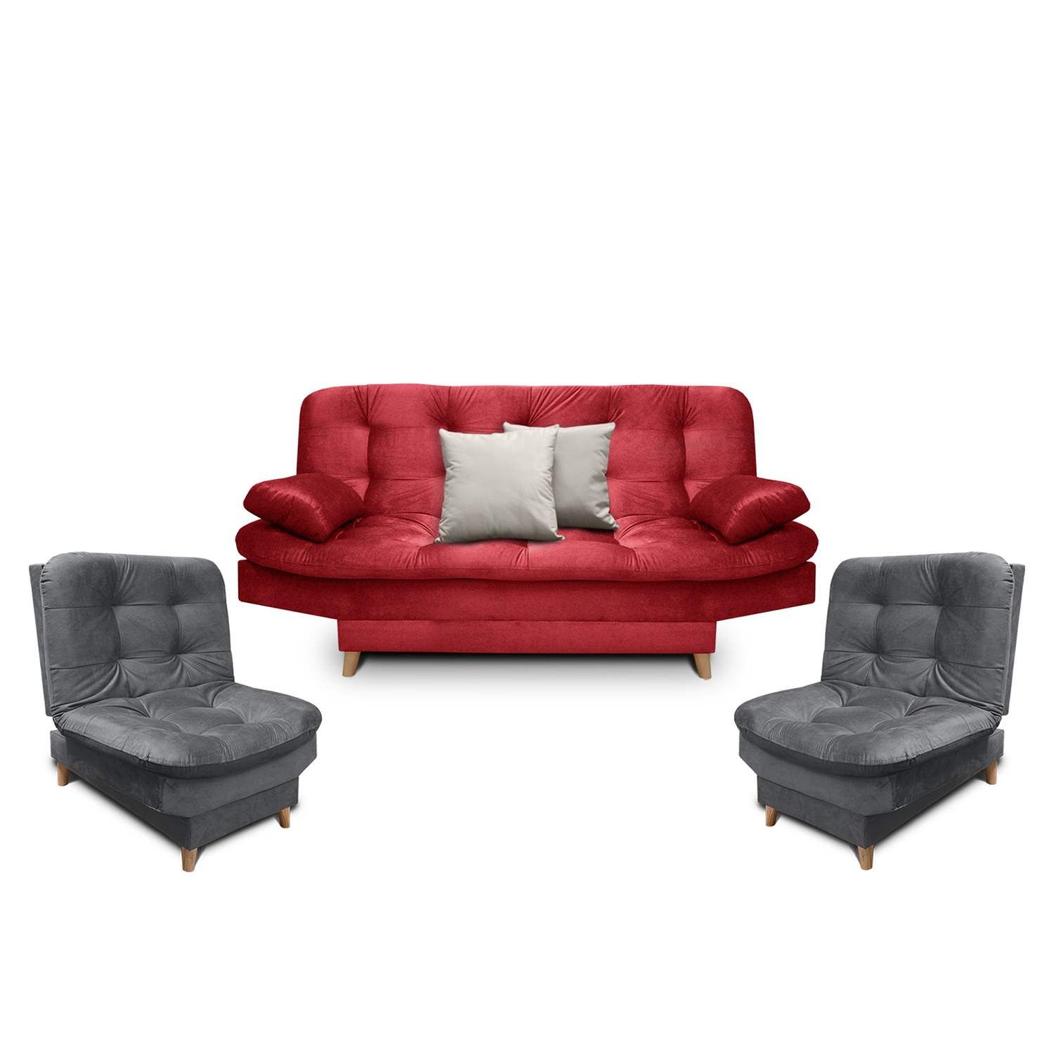 Sofá pequeño de 2 plazas - Cojines de gamuza Gabrielly, rojo