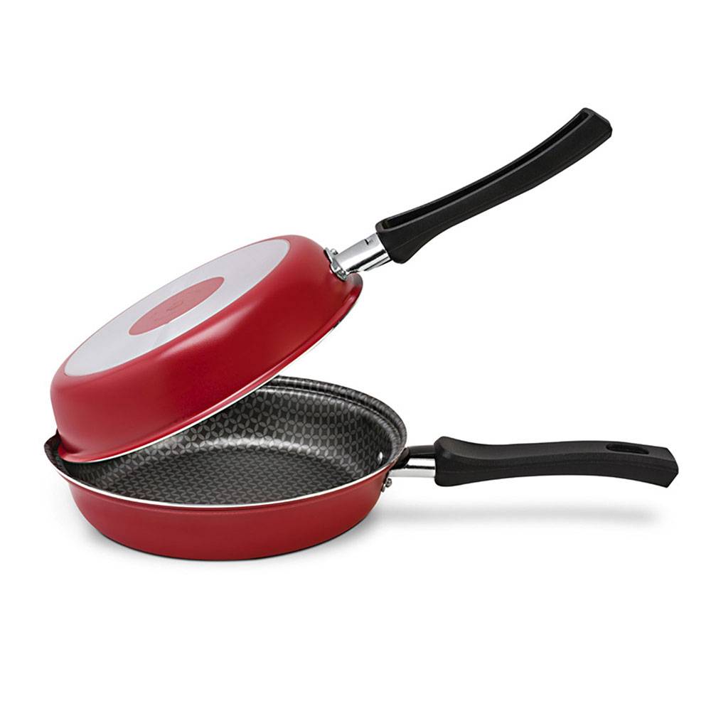Sarten Doble Aluminio 18 cm Antiadherente Rojo - Ollas y Sartenes | Bylmo