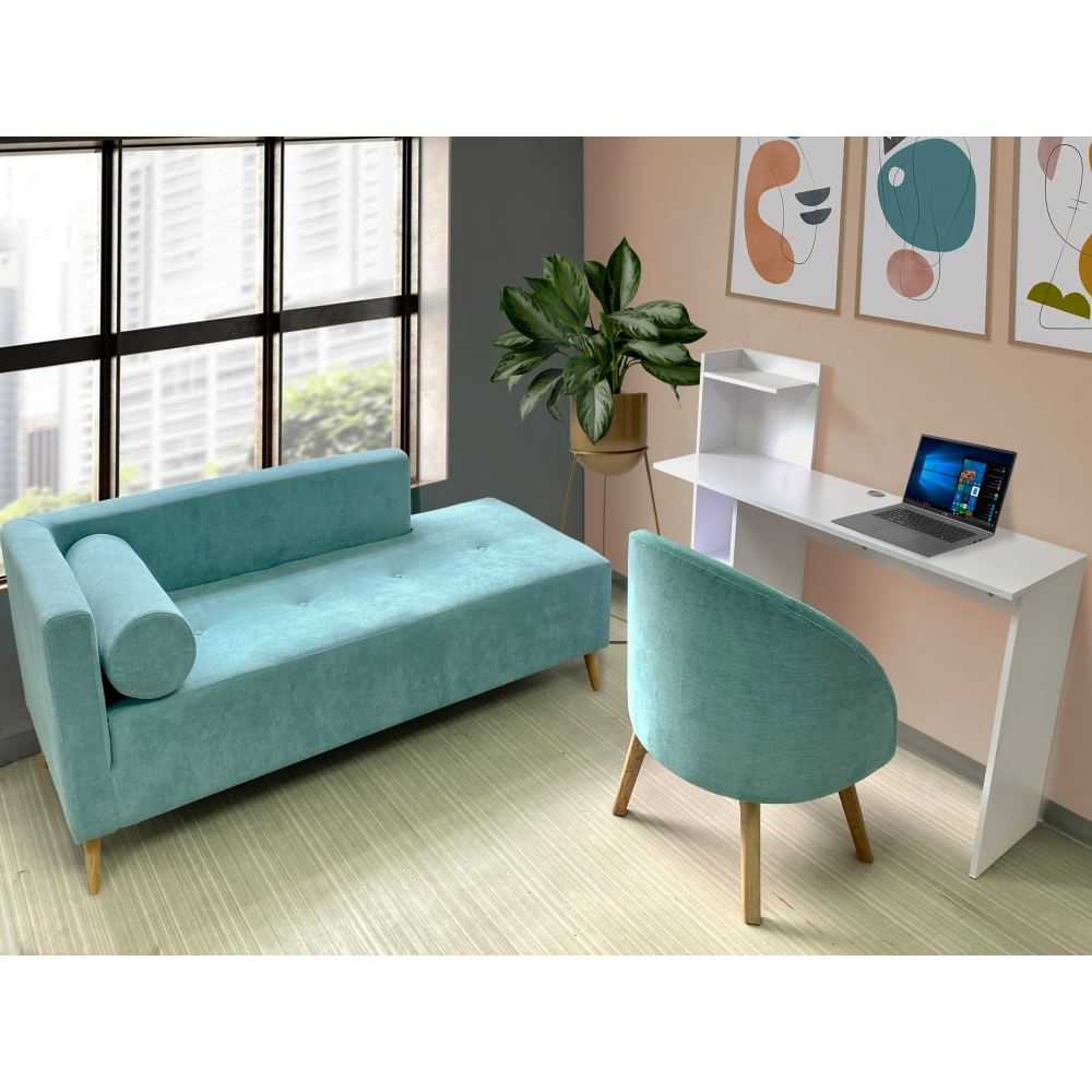 Combo Oficina Asturiano Verde Menta 163 cm con Sofá Poltrona y Escritorio Blanco - Sofas | Bylmo