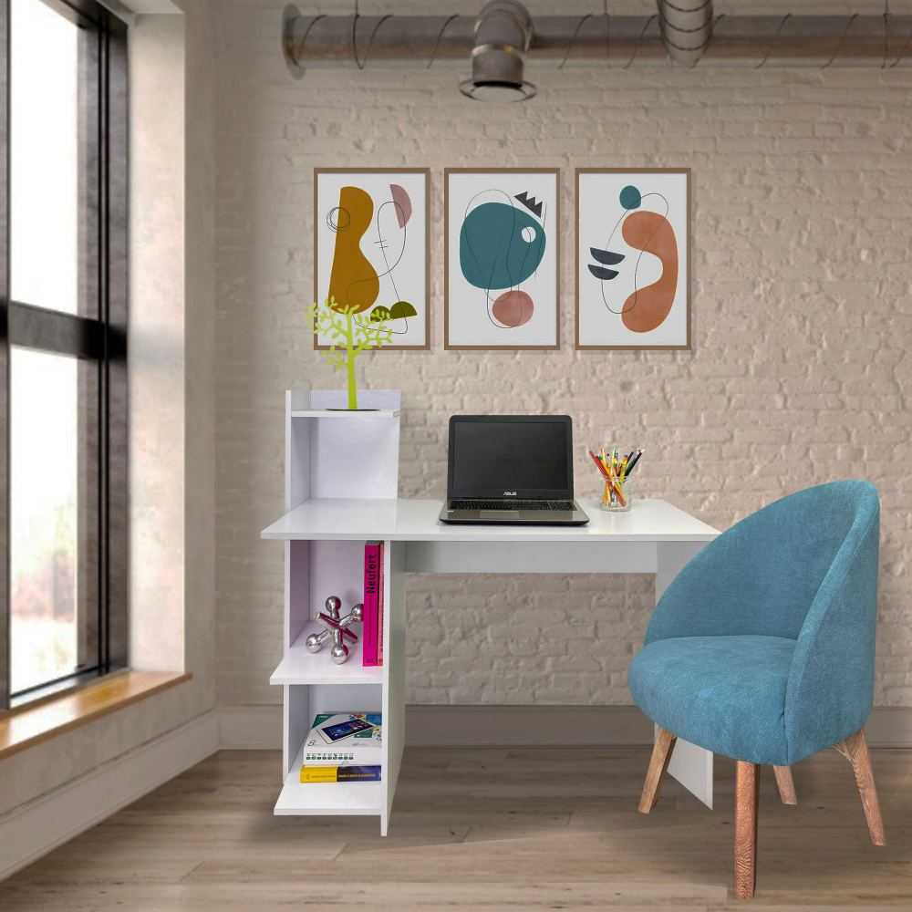 Combo Escritorio King Blanco 110 cm con Biblioteca y Poltrona Verde Menta - Escritorios y Archivadores | Bylmo