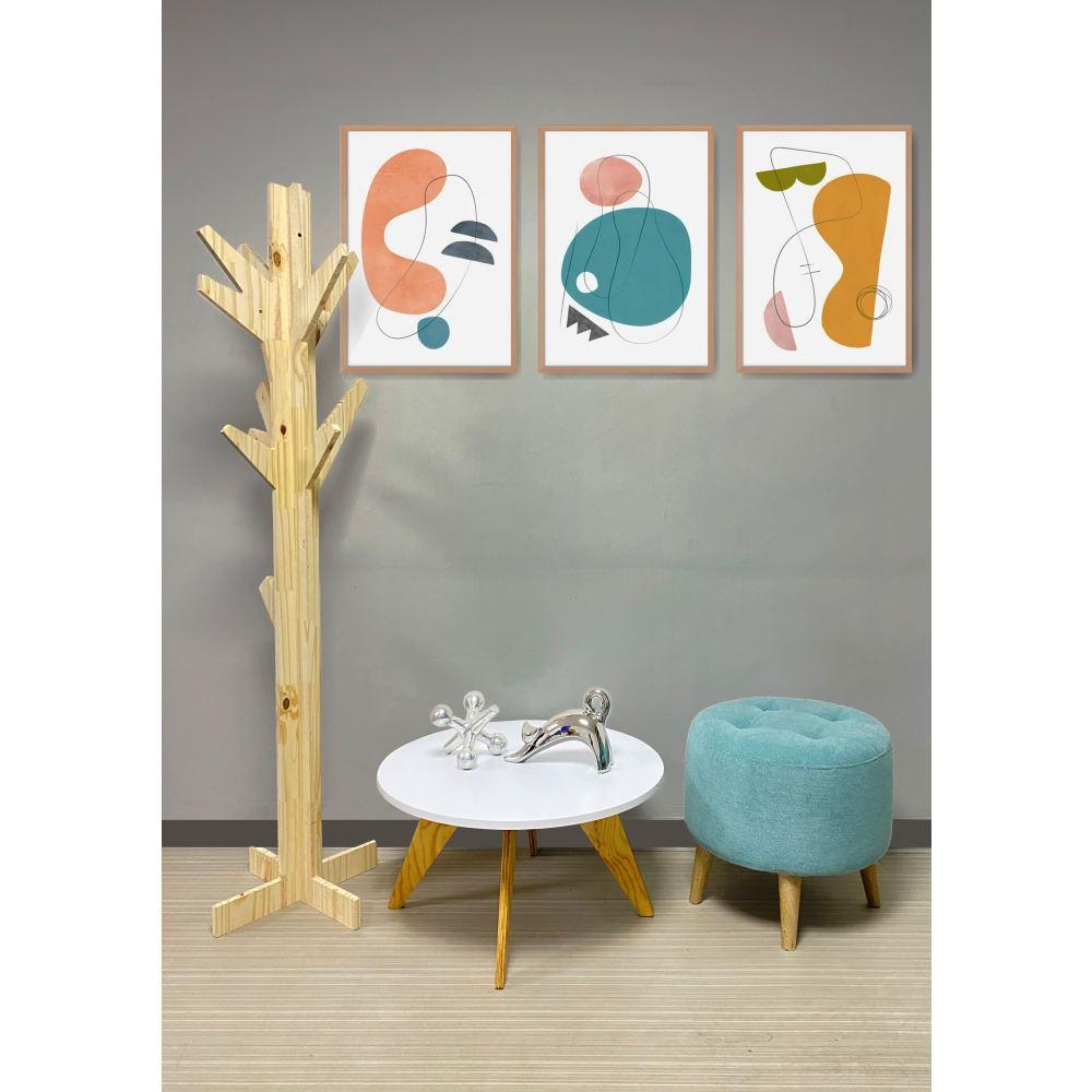 Combo Mesa, Perchero y Puff Blanco y Verde Menta 60 cm - Mesas | Bylmo