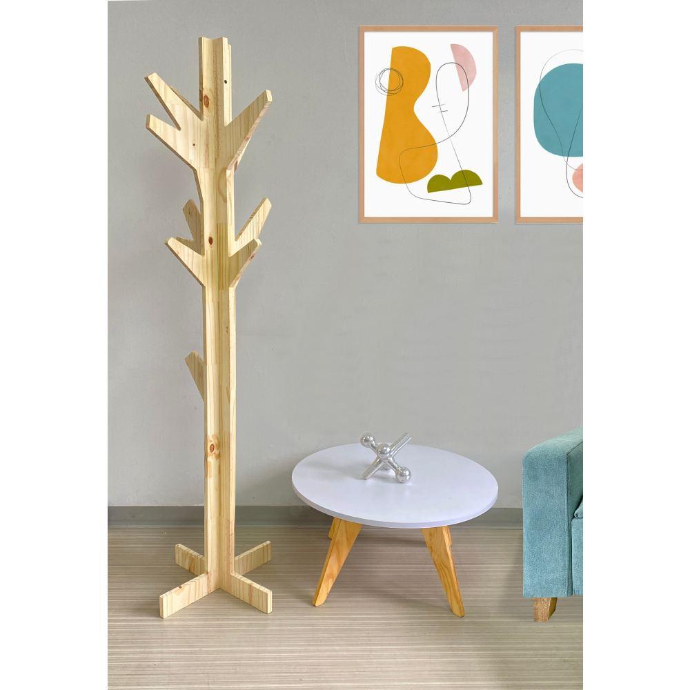 Combo Mesa y Perchero Pino y Blanco 60 cm - Mesas | Bylmo