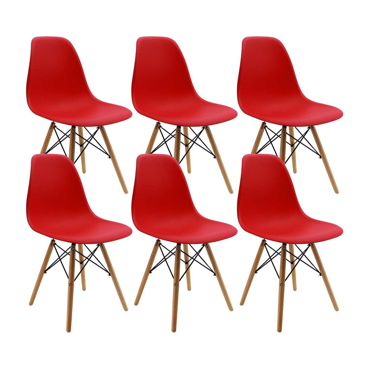 Set x 6 Sillas DKR Rojo 47x81cm Asiento Cuadrado con Espaldar - Sillas y Butacos | Bylmo