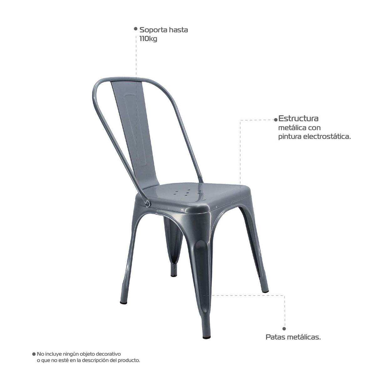 Silla 5 Nueve Gris 36x86cm Asiento Cuadrado con Espaldar - Sillas y Butacos | Bylmo