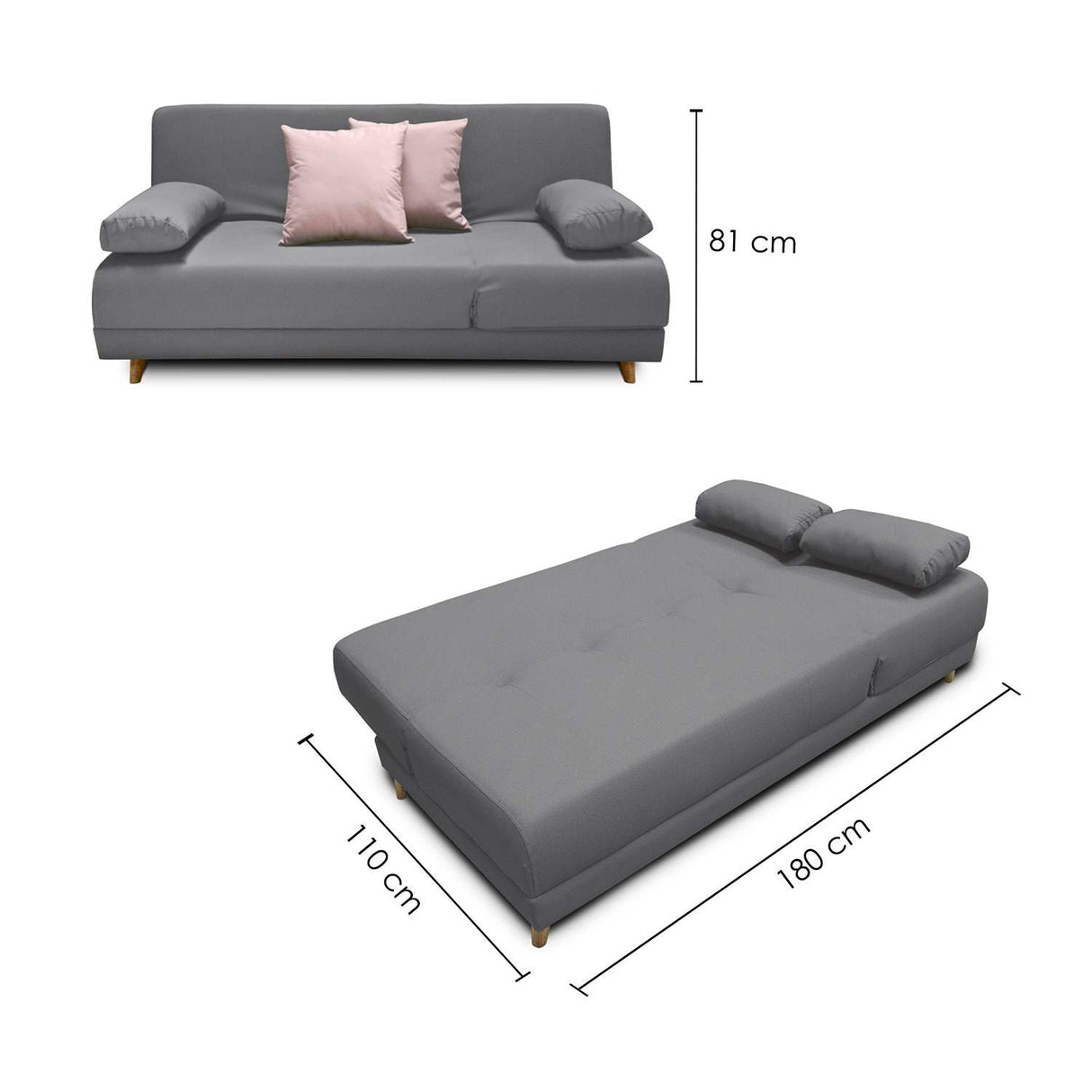 Sofá Cama Mariscal Gris 180x81cm De 3 Puestos Reclinable con Apoya Brazos - Sofas y Poltronas | Bylmo
