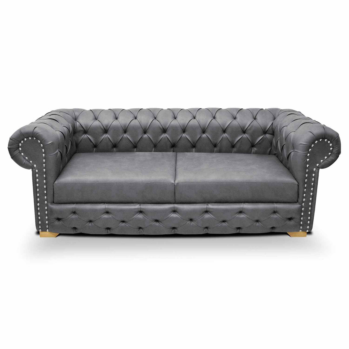 Sofá Chesterfield Cuero Gris 210x78cm De 3 Puestos con Apoya Brazos - Sofas y Poltronas | Bylmo