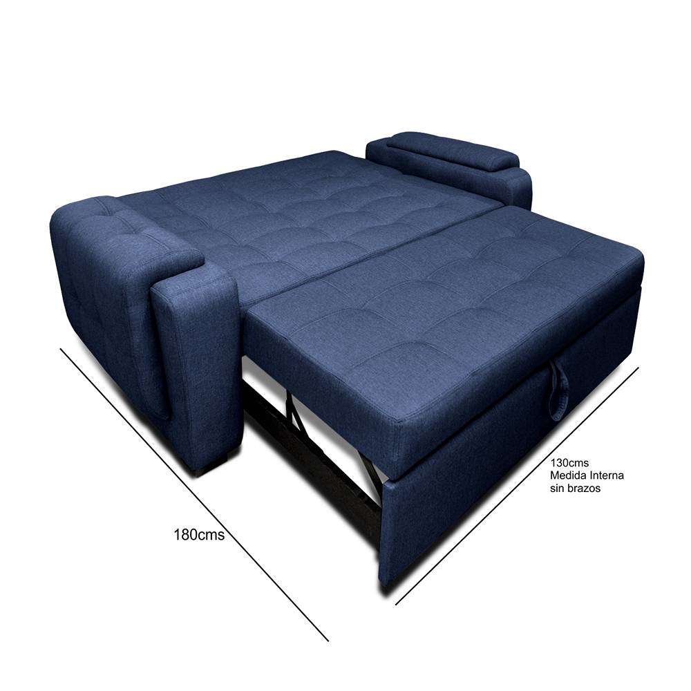 Sofá Cama Vignelli Azul 185x85cm De 3 Puestos Reclinable con Apoya Brazos - Sofas | Bylmo