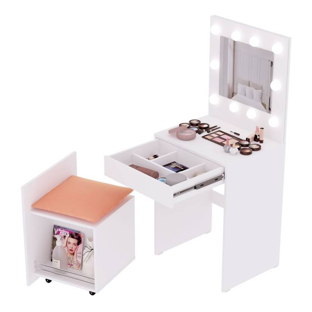 Tocador Bella Blanco 60.6x144.9cm con Un Cajón Cajones con Espejo y con Iluminación - Cajoneras | Bylmo