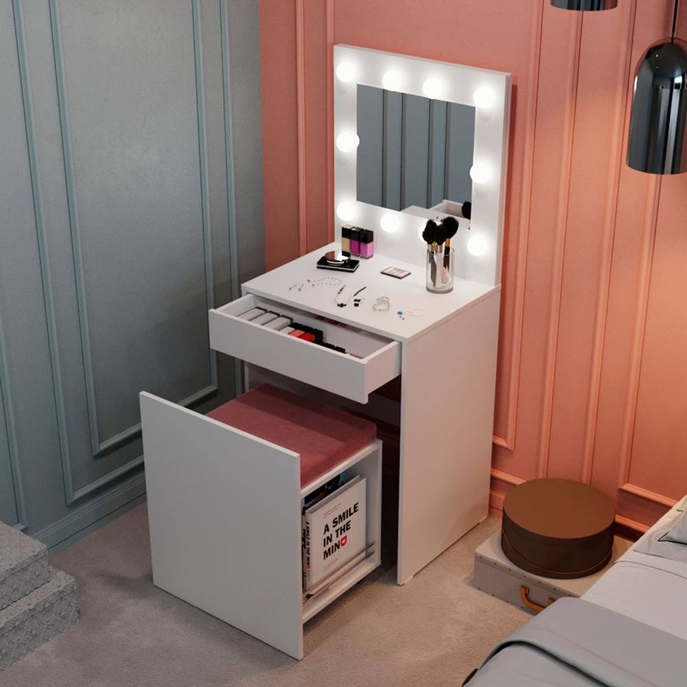 Tocador Bella Blanco 60.6x144.9cm con Un Cajón Cajones con Espejo y con Iluminación - Cajoneras | Bylmo