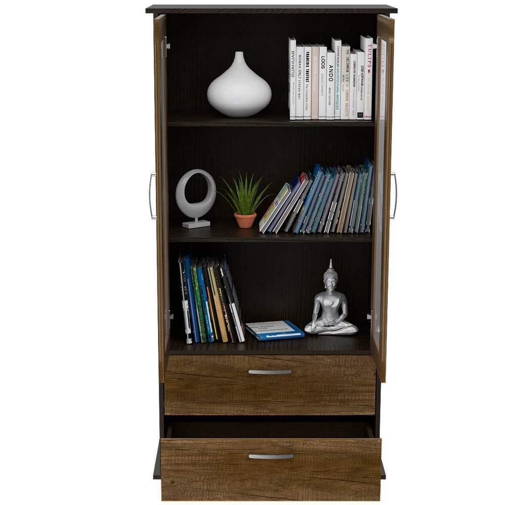 Vitrina Classic Wengue y Caramelo 80x164cm con Tres Compartimientos y con Dos Cajones - Bares | Bylmo