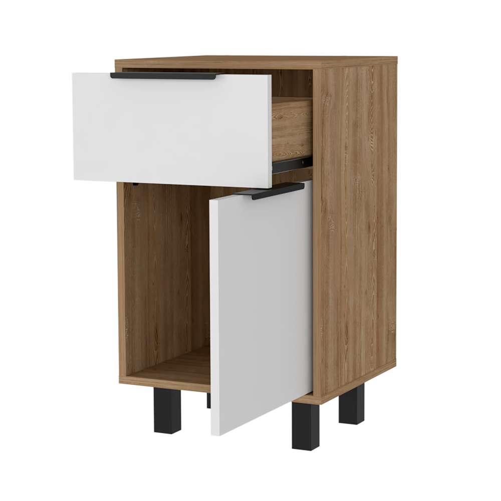 Mesa de Noche Kaia Z Miel y Blanco 41x70cm con Un Cajón y con Una Puerta - Mesas de Noche | Bylmo