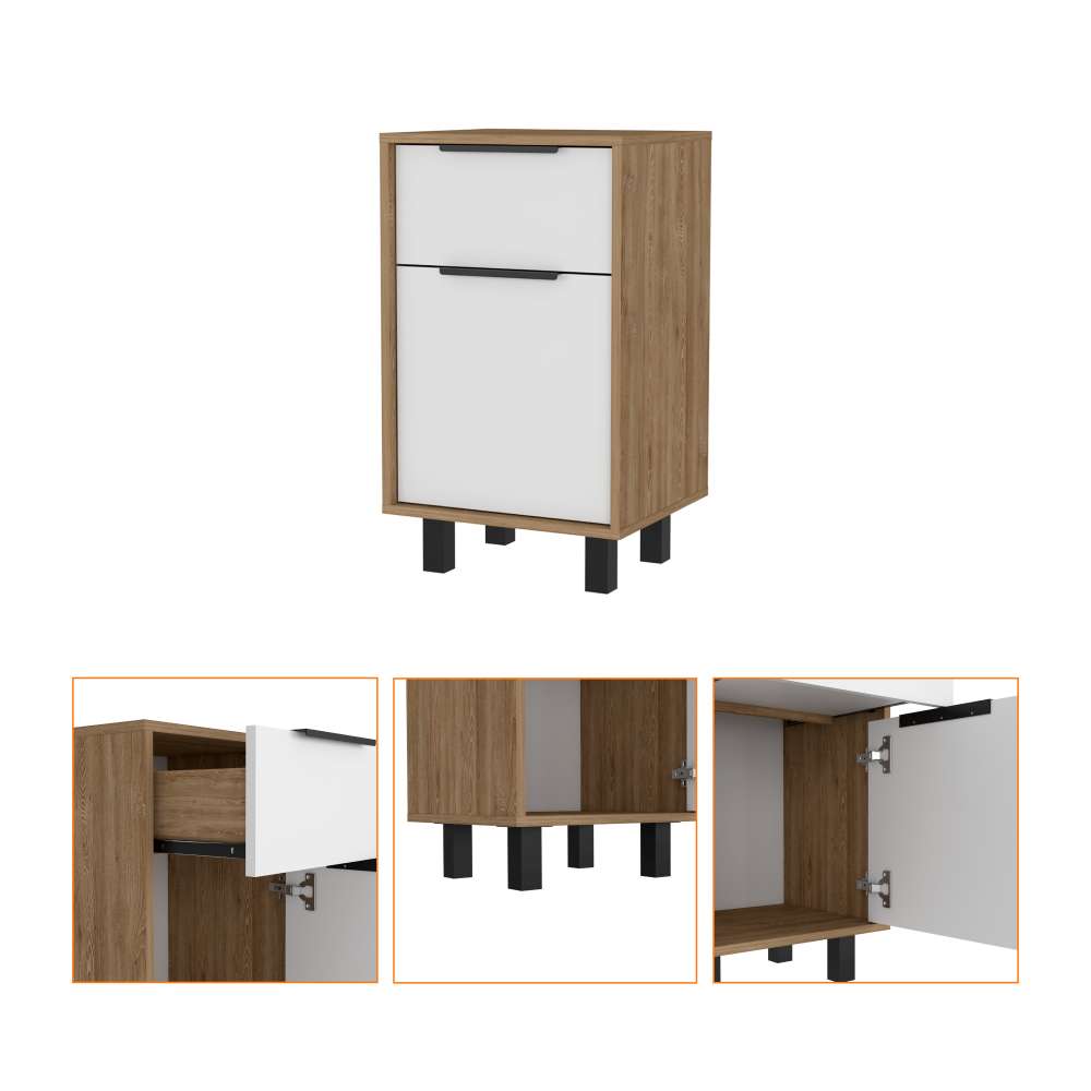 Mesa de Noche Kaia Z Miel y Blanco 41x70cm con Un Cajón y con Una Puerta - Mesas de Noche | Bylmo