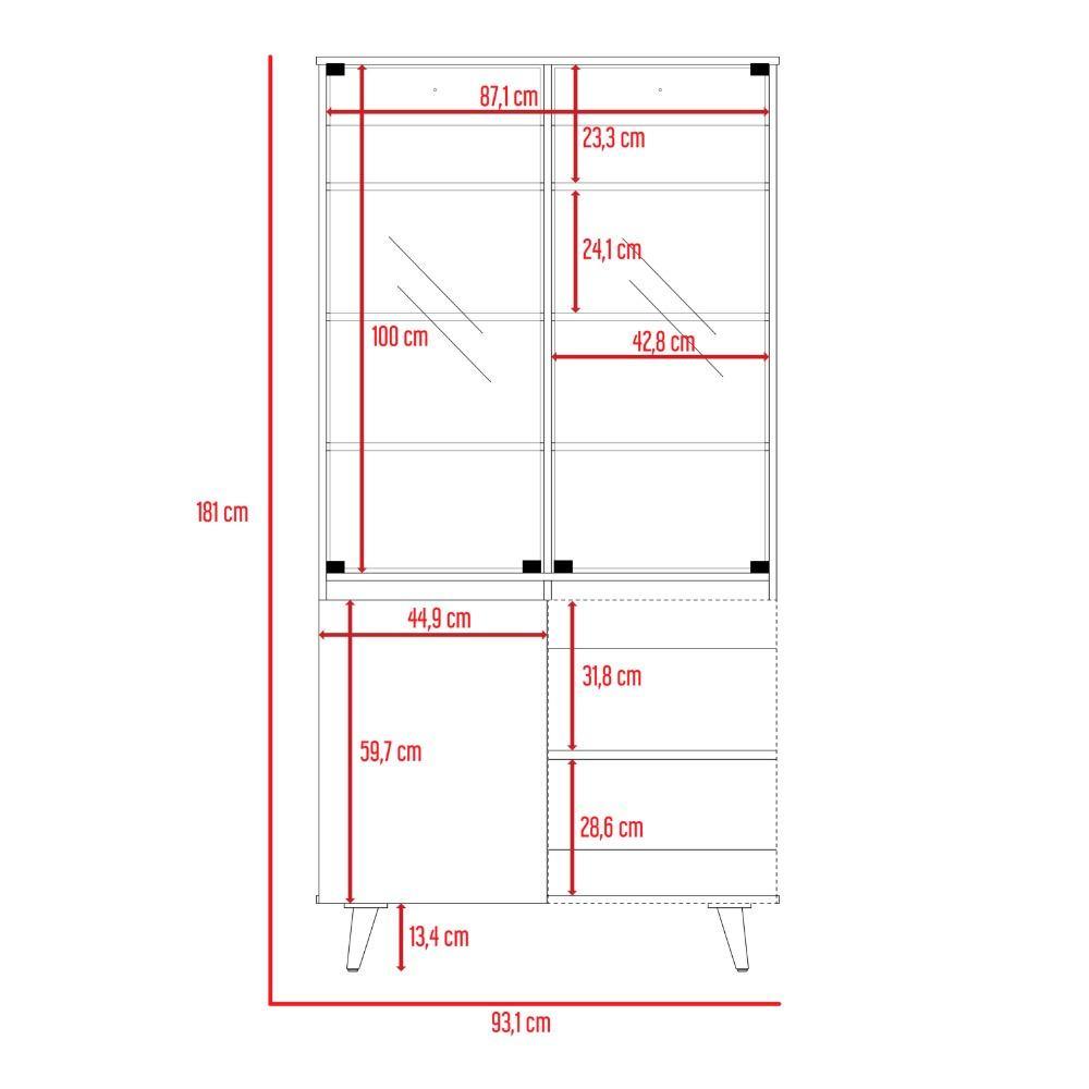 Vitrina Alina Miel y Blanco 93 cm con Puertas de Vidrio y Dos Cajones - Bares | Bylmo