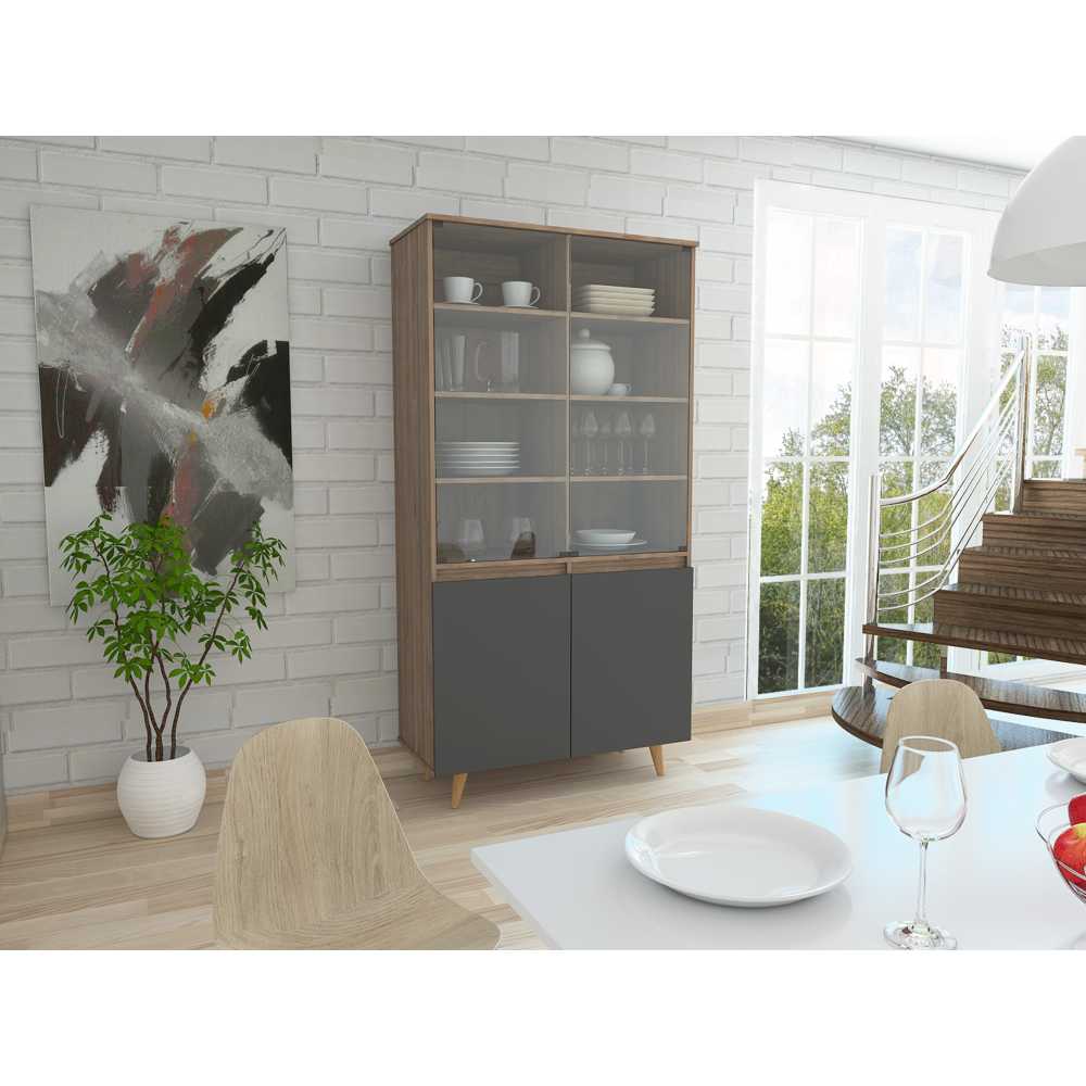 Vitrina Salem Miel 91.1x180cm con Doce Compartimientos y sin Portabotellas - Bifes | Bylmo