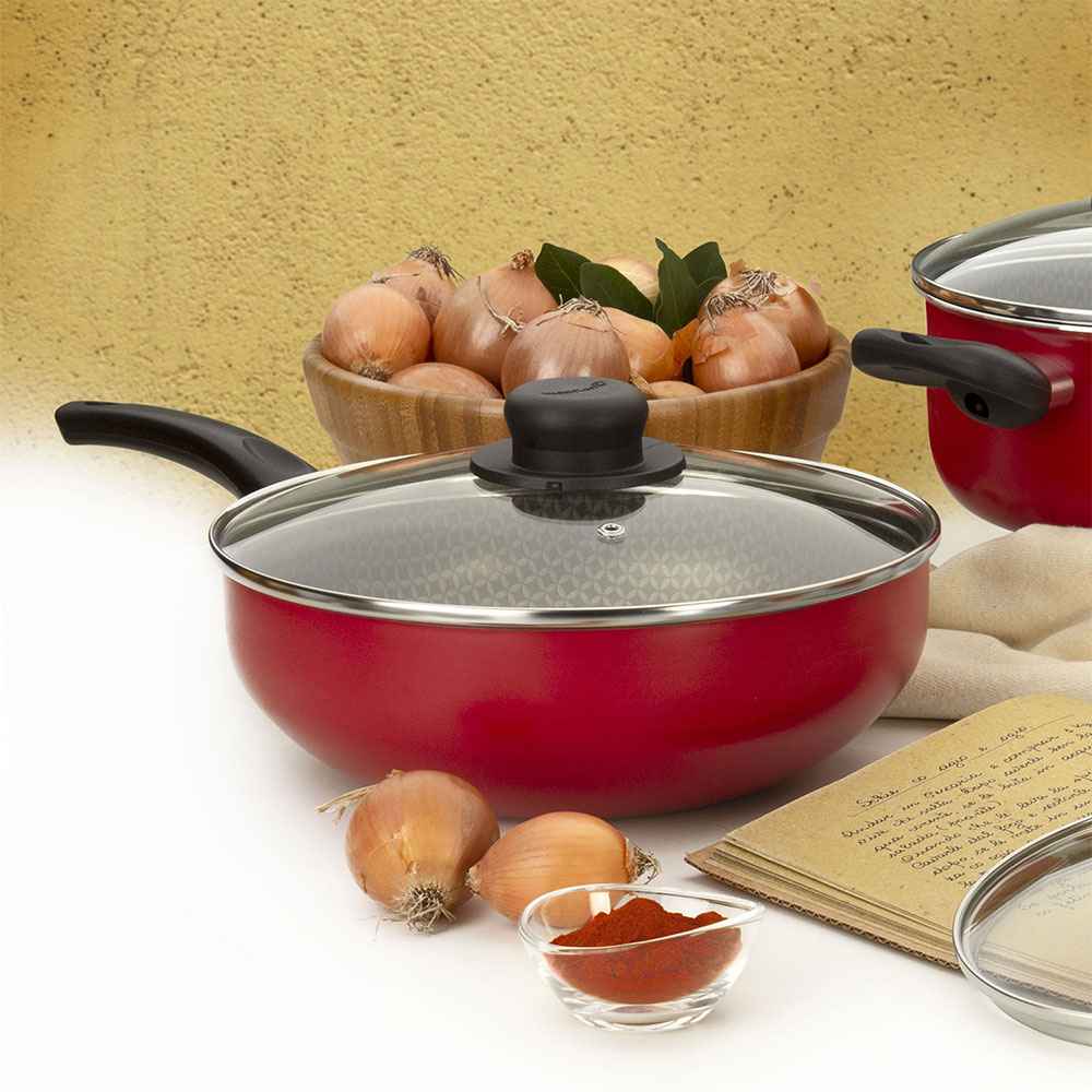 Wok Red Rojo 28x14.7cm con Mango de Baquelita y con Revestimiento Antiadherente - Ollas y Sartenes | Bylmo